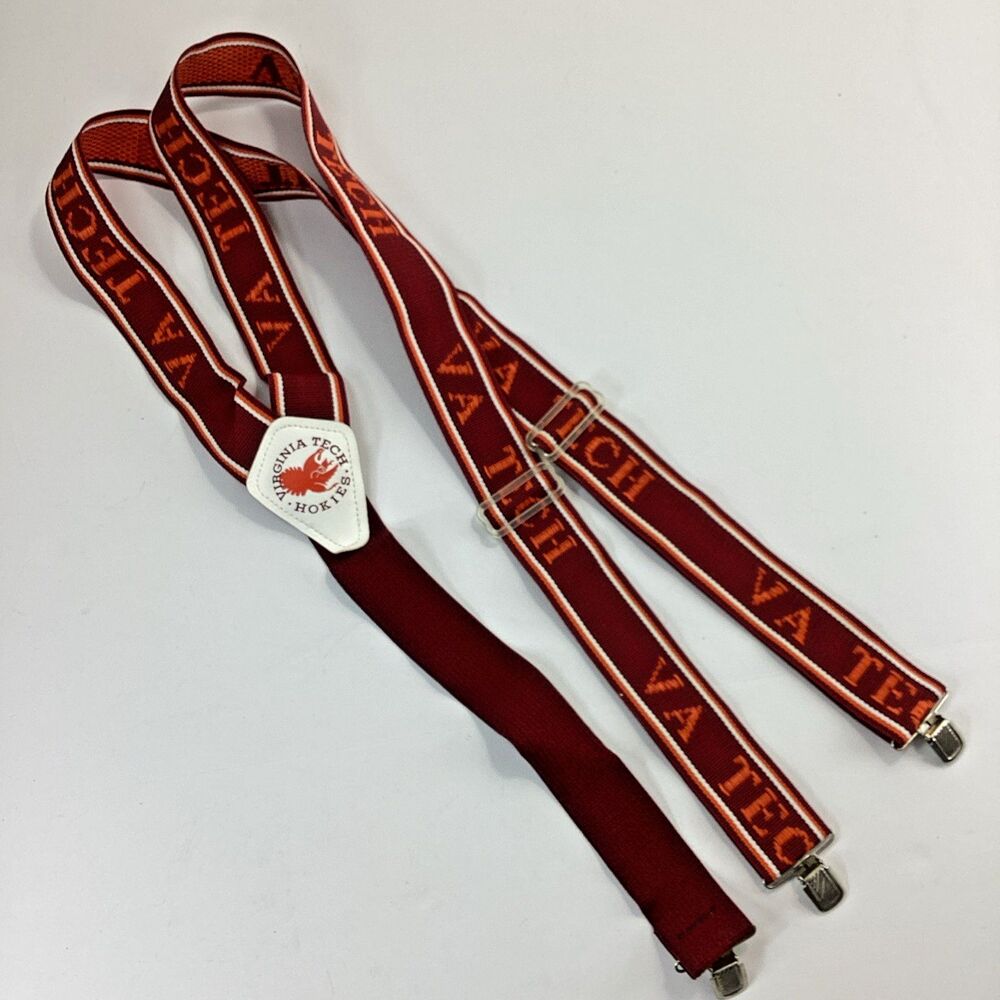 Vtg 80s Virginia Tech Hokies Suspenders Fighting Gobbler Mascot USA Giddies VPI